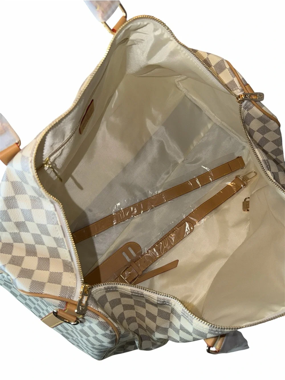 Damier Azur Checkerboard Tote - White & Brown